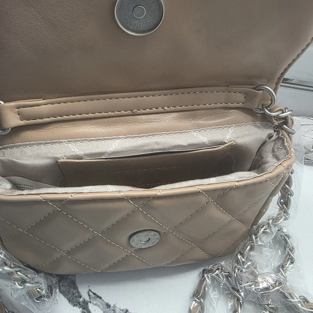 French Connection Quilted‎ Top Handle Crossbody Bag Purse Mell in Latte